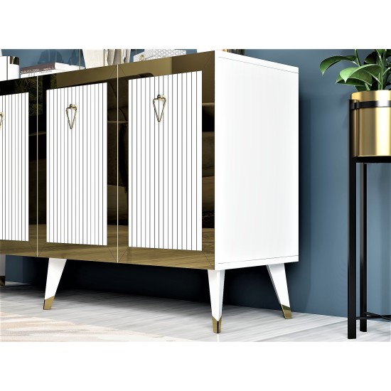 Μπουφές Bare - Χρώμα Λευκό Χρυσό - 150x80x40 Hanah Home Console Bare - White, Gold WhiteGold