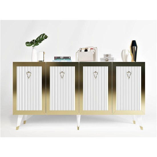 Μπουφές Bare - Χρώμα Λευκό Χρυσό - 150x80x40 Hanah Home Console Bare - White, Gold WhiteGold