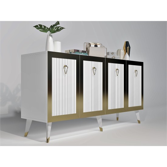 Μπουφές Bare - Χρώμα Λευκό Χρυσό - 150x80x40 Hanah Home Console Bare - White, Gold WhiteGold