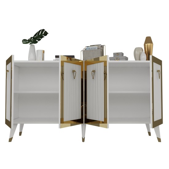 Μπουφές Bare - Χρώμα Λευκό Χρυσό - 150x80x40 Hanah Home Console Bare - White, Gold WhiteGold