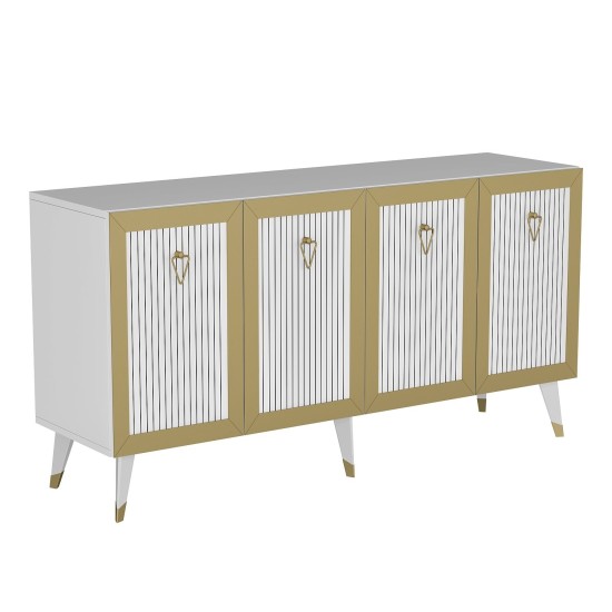 Μπουφές Bare - Χρώμα Λευκό Χρυσό - 150x80x40 Hanah Home Console Bare - White, Gold WhiteGold