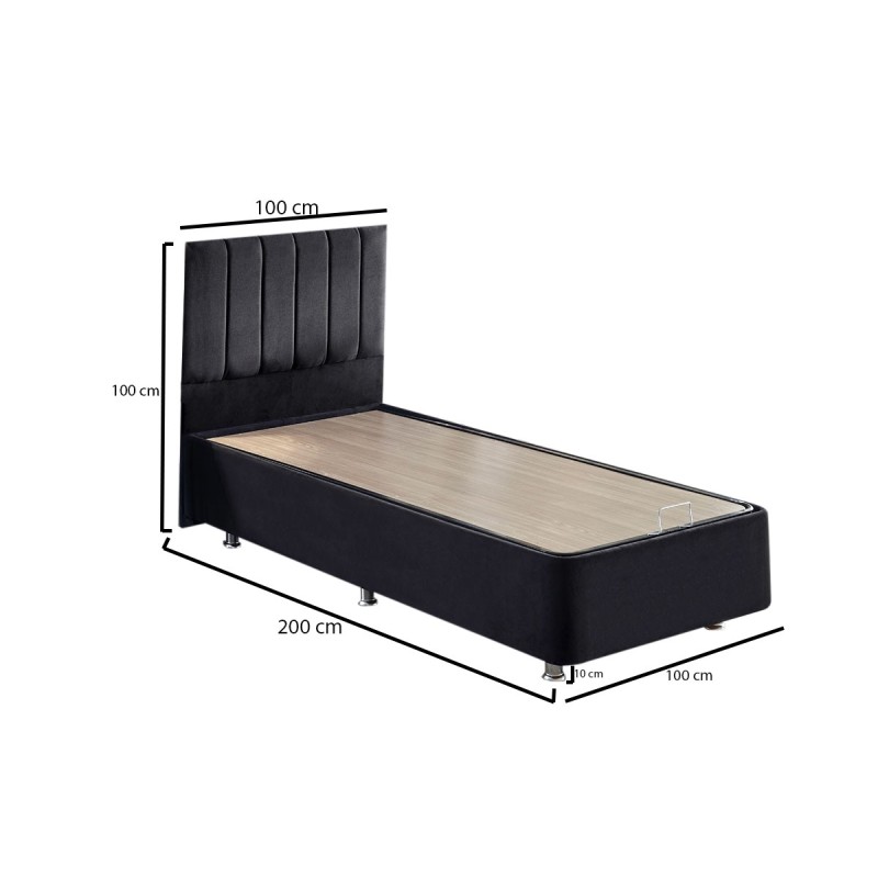 Single Bed Base & Headboard Ela Single - Black (100 x 200) Black