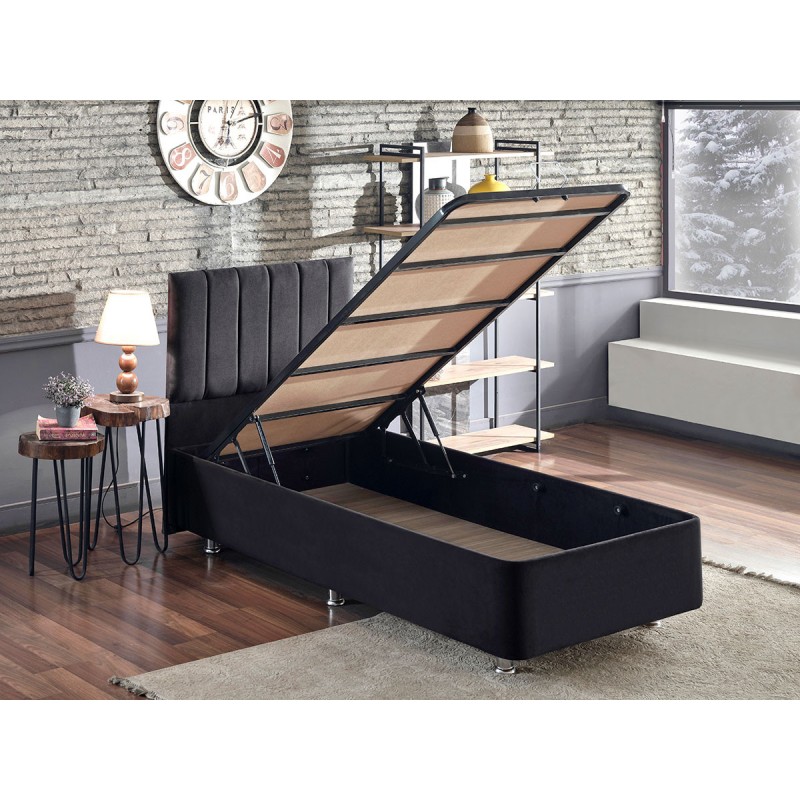 Single Bed Base & Headboard Ela Single - Black (90 x 190) Black