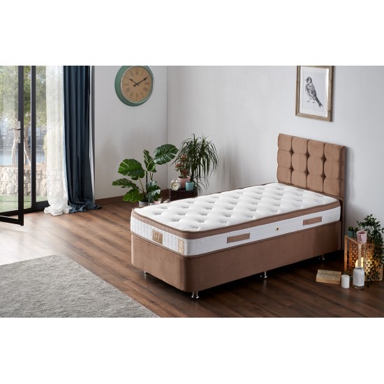 Single Mattress, Base & Headboard Latte - Light Brown (80 x 180) Light Brown Single Mattress, Base & Headboard Latte - Light Brown (80 x 180) Light Brown