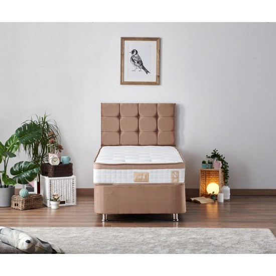 Single Mattress, Base & Headboard Latte - Light Brown (80 x 180) Light Brown Single Mattress, Base & Headboard Latte - Light Brown (80 x 180) Light Brown