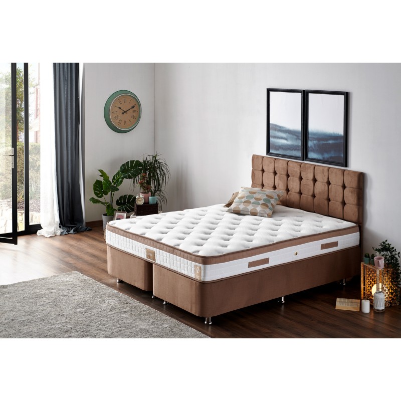 Double Mattress, Base & Headboard Latte - Light Brown (160 x 200) Light Brown