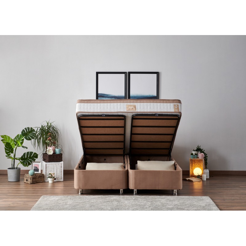 Double Mattress, Base & Headboard Latte - Light Brown (160 x 200) Light Brown