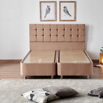 Διπλό Κρεβάτι & Στρώμα 160x200 - Helen - Χρώμα Ανοιχτό Καφέ 