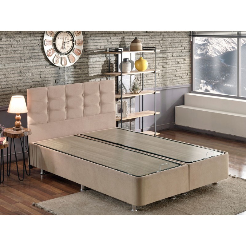 Διπλό Κρεβάτι & Προσκέφαλο - 180x200 -  Ela Double - Χρώμα Ανοιχτό καφέ