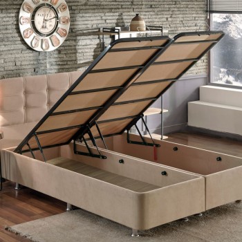 Διπλό Κρεβάτι & Προσκέφαλο - 180x200 -  Ela Double - Χρώμα Ανοιχτό καφέ 