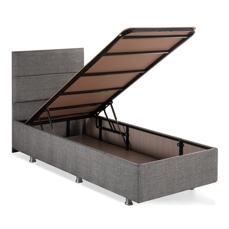 Single Mattress, Base & Headboard Silver - Grey (90 x 190) Grey