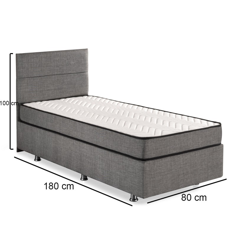 Single Mattress, Base & Headboard Silver - Grey (80 x 180) Grey