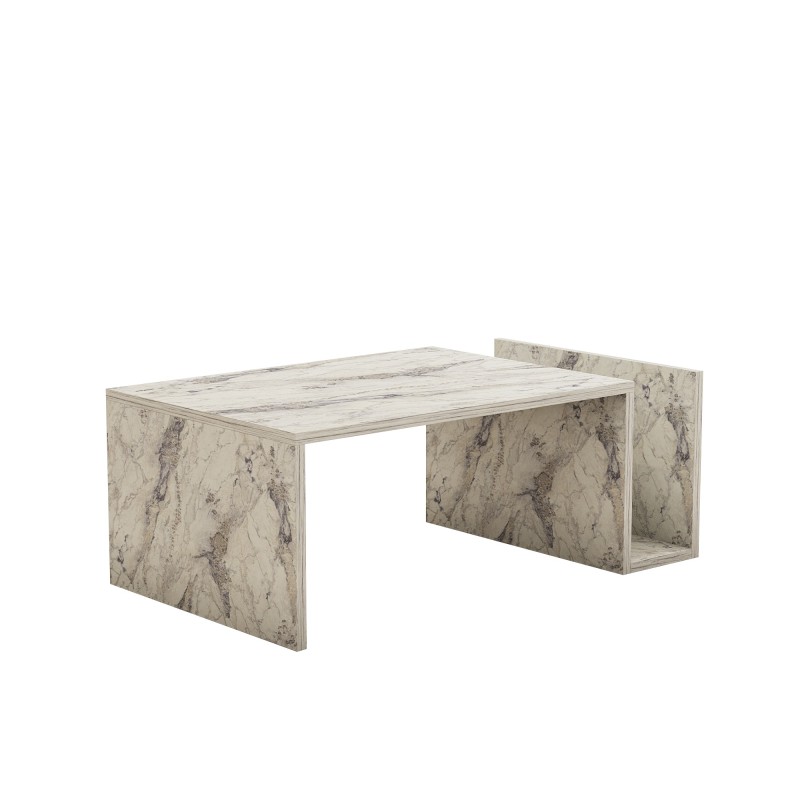 Τραπέζι σαλονιού - Memo - Χρώμα Μπεζ με Εφέ Μαρμάρου - 89,8x50x32,4εκ