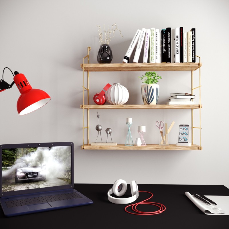 Wall Shelf 3lü Duvar Rafı, Kitaplık Gold
Brown