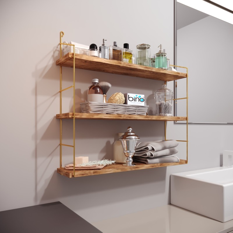 Wall Shelf 3lü Duvar Rafı, Kitaplık Gold
Brown