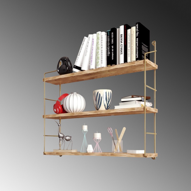 Wall Shelf 3lü Duvar Rafı, Kitaplık Gold
Brown