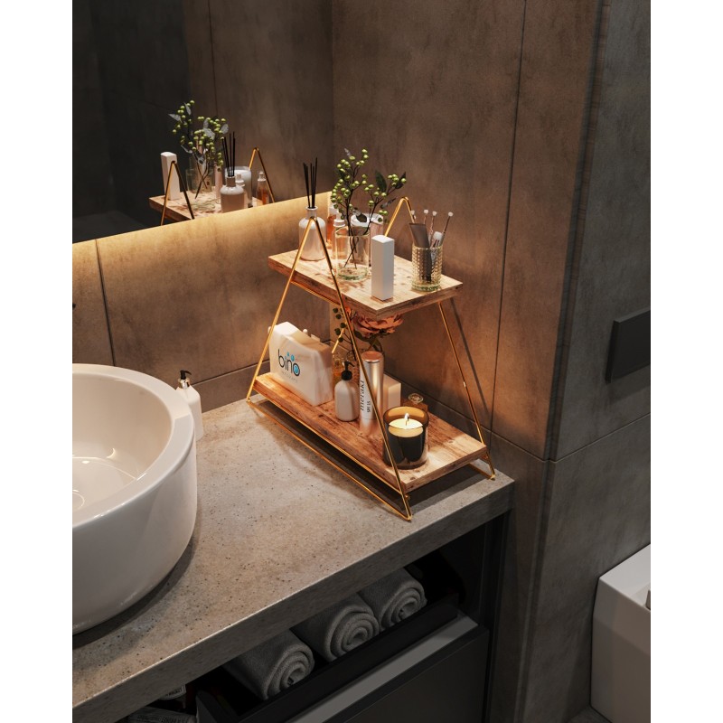 Wall Shelf Masa Servis Rafı, Organize Çok Amaçlı Düzenleyici Gold
Brown