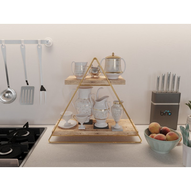 Wall Shelf Masa Servis Rafı, Organize Çok Amaçlı Düzenleyici Gold
Brown