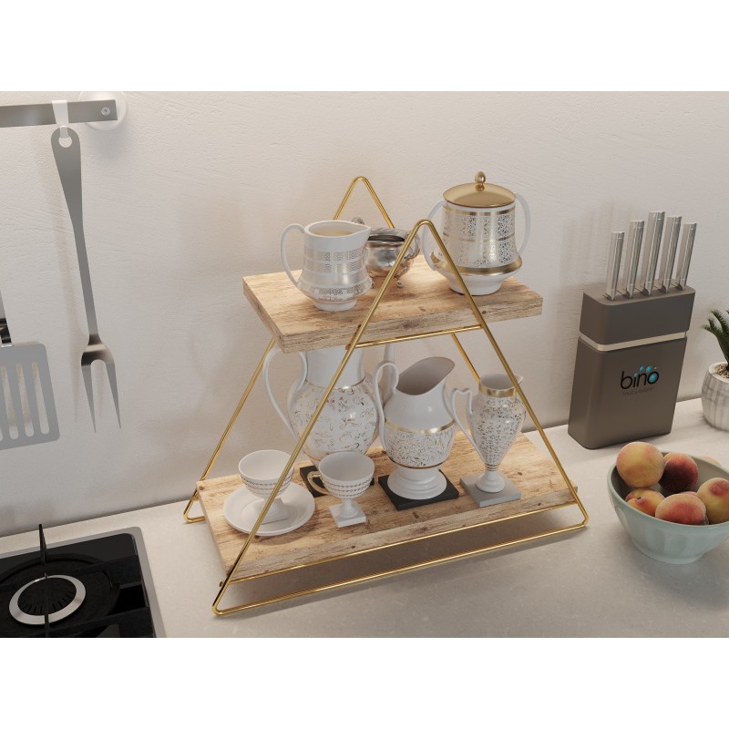 Wall Shelf Masa Servis Rafı, Organize Çok Amaçlı Düzenleyici Gold
Brown