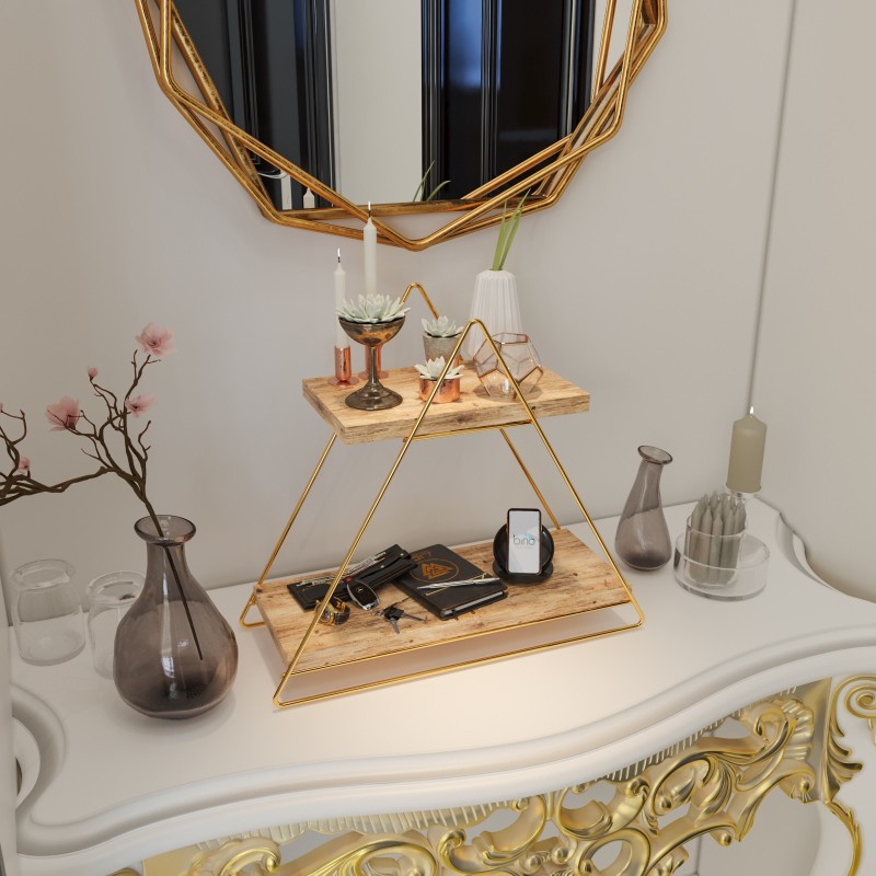 Wall Shelf Masa Servis Rafı, Organize Çok Amaçlı Düzenleyici Gold
Brown