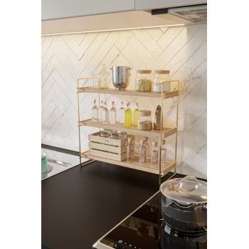 Wall Shelf Masa Üstü 3 Katlı Organizer, Servis Rafı Gold
Brown