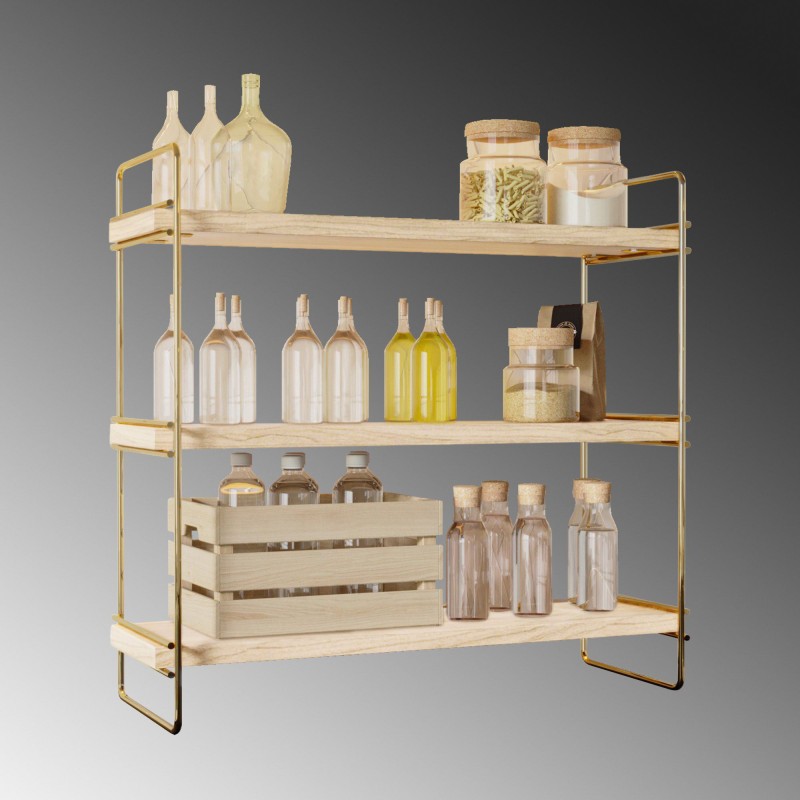 Hanah Home Wall Shelf Masa Üstü 3 Katlı Organizer, Servis Rafı Gold
Brown