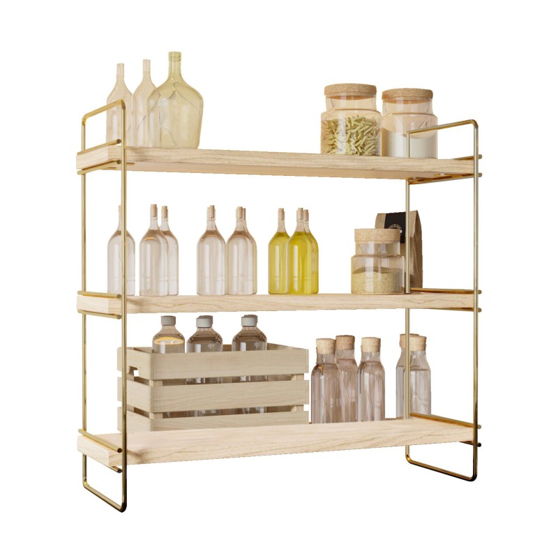 Hanah Home Wall Shelf Masa Üstü 3 Katlı Organizer, Servis Rafı Gold
Brown