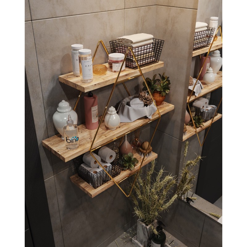 Wall Shelf Prizma Raf, Büyük Boy Salon Tipi Gold
Brown