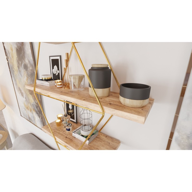 Wall Shelf Prizma Raf, Büyük Boy Salon Tipi Gold
Brown