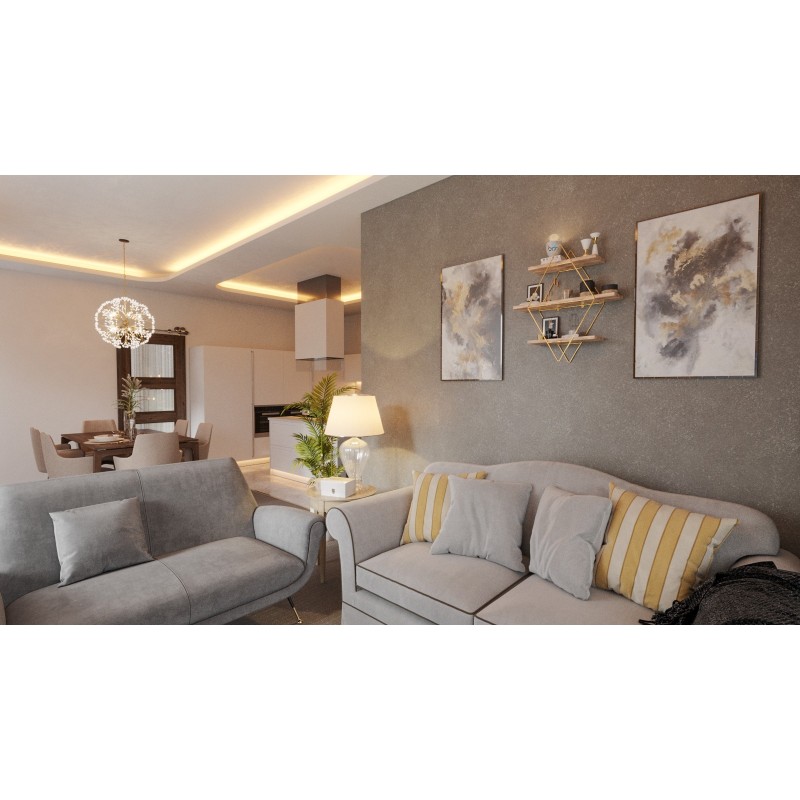 Wall Shelf Prizma Raf, Büyük Boy Salon Tipi Gold
Brown