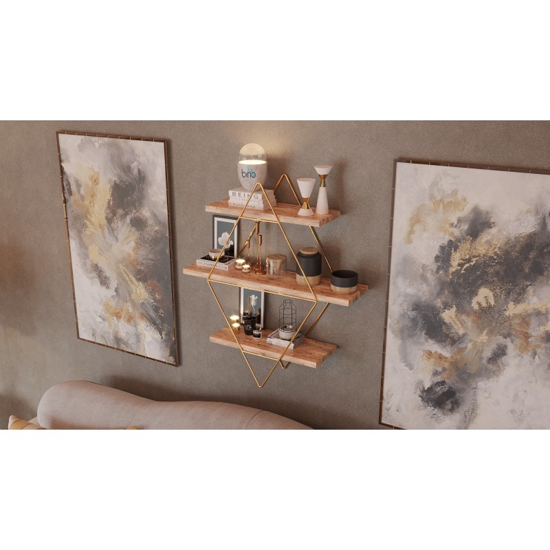 Wall Shelf Prizma Raf, Büyük Boy Salon Tipi Gold
Brown