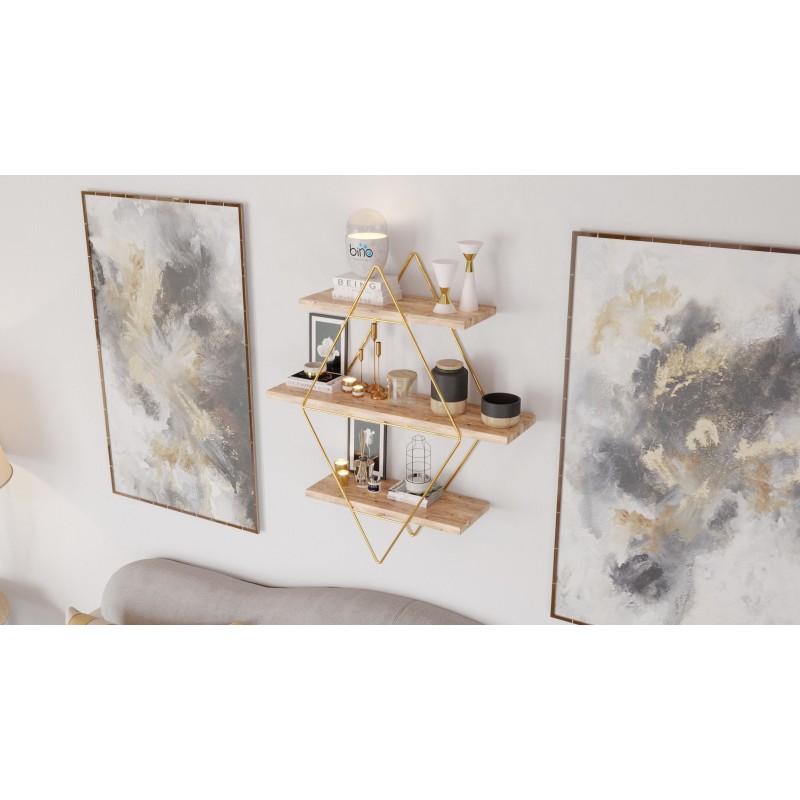Wall Shelf Prizma Raf, Büyük Boy Salon Tipi Gold
Brown