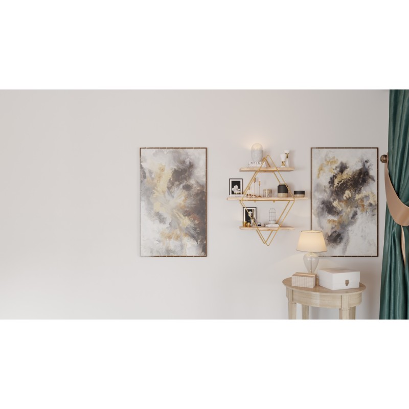 Wall Shelf Prizma Raf, Büyük Boy Salon Tipi Gold
Brown