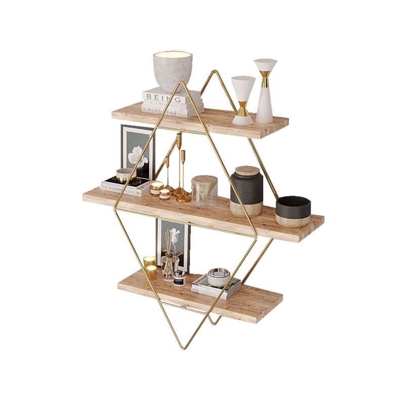 Wall Shelf Prizma Raf, Büyük Boy Salon Tipi Gold
Brown