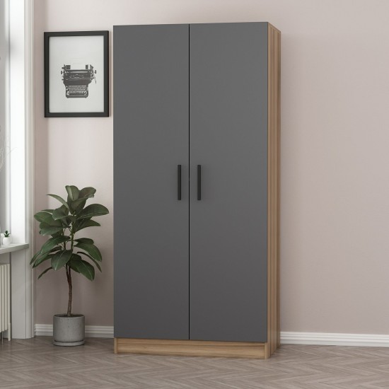 Ντουλάπα Ρούχων - Kale - Χρώμα Ανθρακί Δρυς - 90x52x190εκ