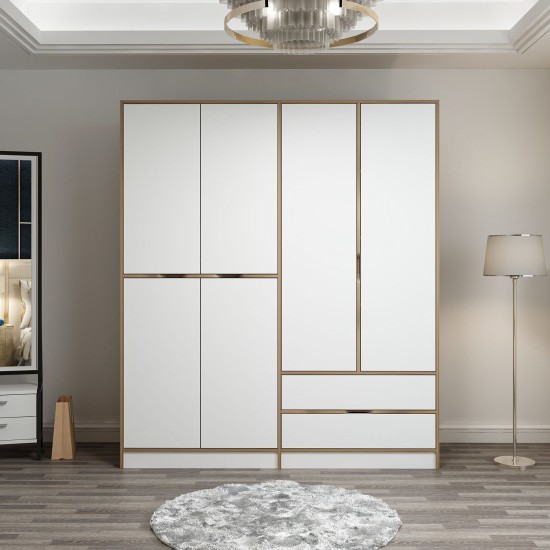 Ντουλάπα Ρούχων Elina - 7926- Χρώμα Dore Λευκό - 180x52x210εκ