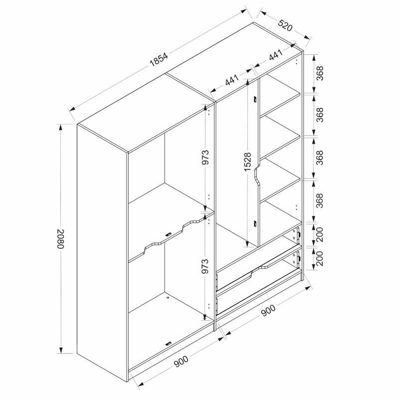 Ντουλάπα Ρούχων Elina - 7926- Χρώμα Dore Λευκό - 180x52x210εκ