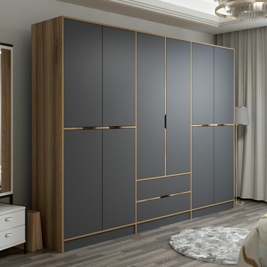 Ντουλάπα Elina - 7200 - Χρώμα Dore Ανθρακί - 270x52x210εκ