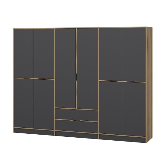 Ντουλάπα Elina - 7200 - Χρώμα Dore Ανθρακί - 270x52x210εκ