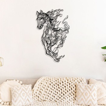 Decorative Metal Wall Accessory Metal Horse Line Art - APT724 Black