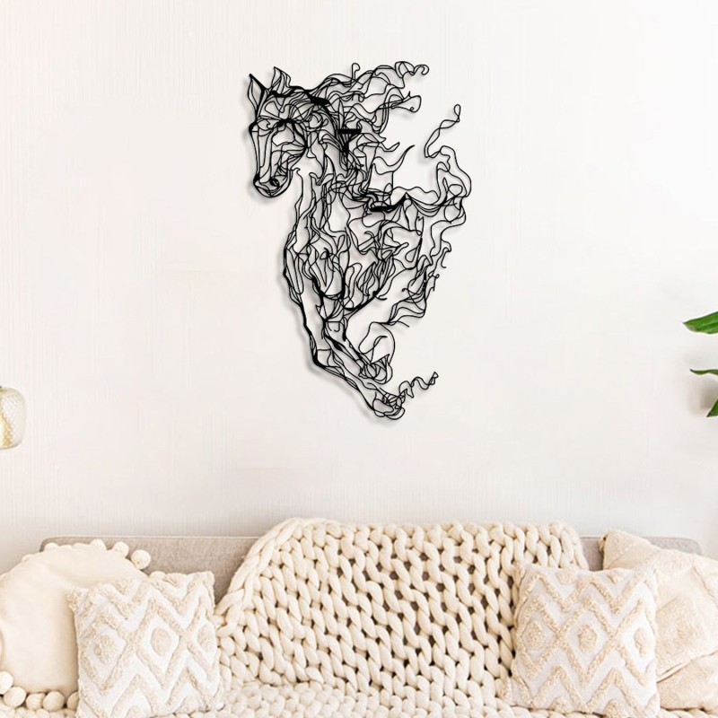 Wallxpert Decorative Metal Wall Accessory Metal Horse Line Art - APT724 Black