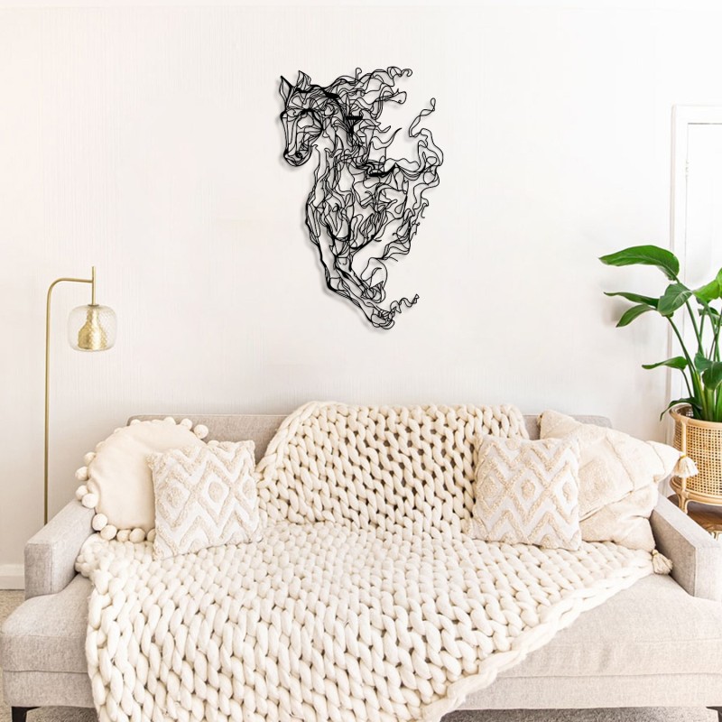 Wallxpert Decorative Metal Wall Accessory Metal Horse Line Art - APT724 Black