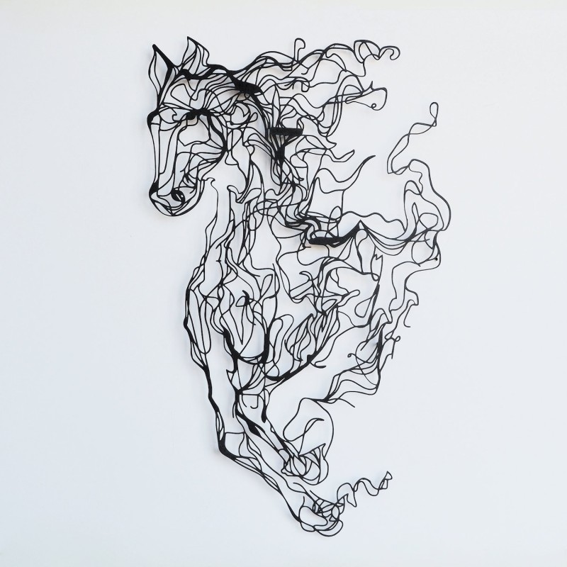 Wallxpert Decorative Metal Wall Accessory Metal Horse Line Art - APT724 Black