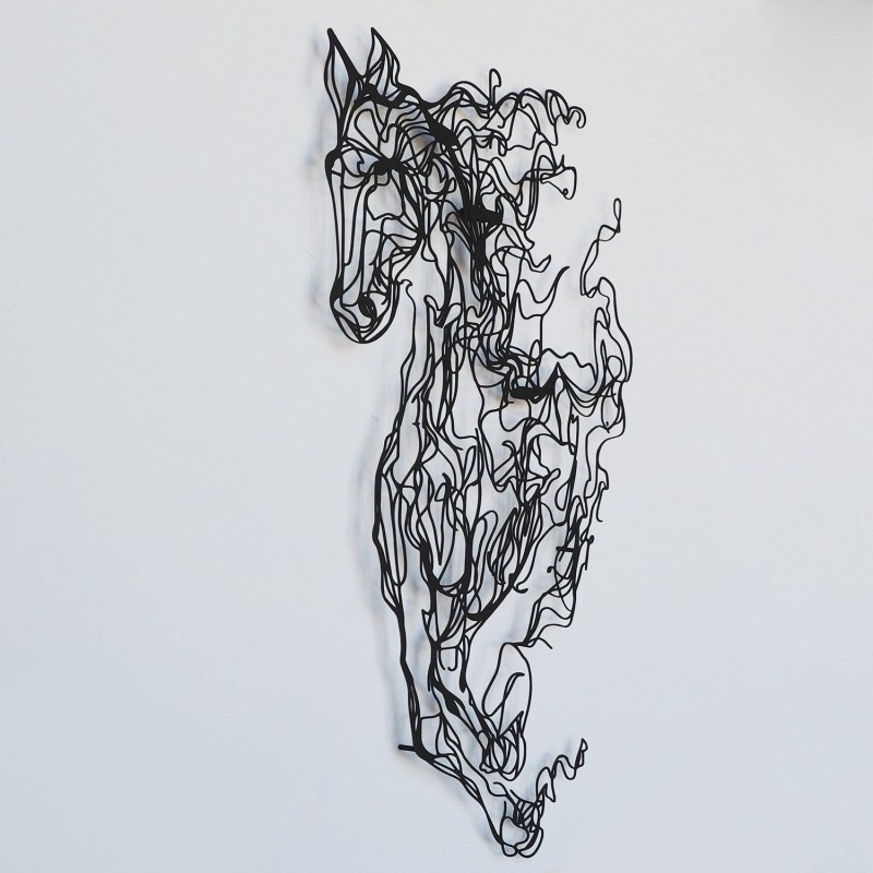 Wallxpert Decorative Metal Wall Accessory Metal Horse Line Art - APT724 Black