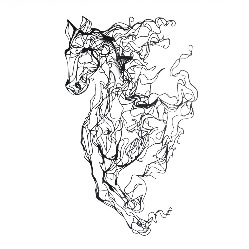 Wallxpert Decorative Metal Wall Accessory Metal Horse Line Art - APT724 Black