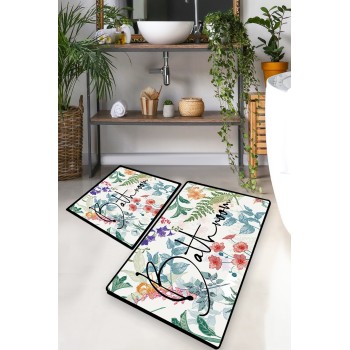 Bathmat Set (2 Pieces) Green In Flower Multicolor