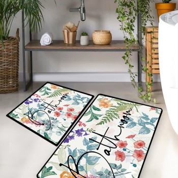 Bathmat Set (2 Pieces) Green In Flower Multicolor