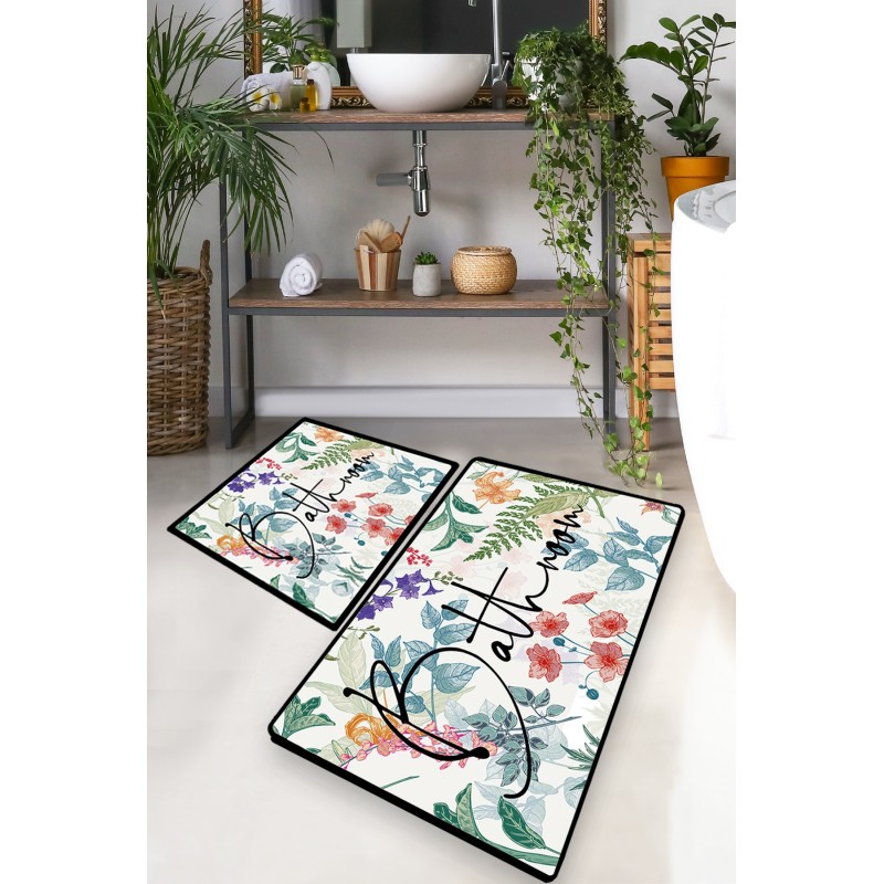 Lessentiel Bathmat Set (2 Pieces) Green In Flower Multicolor
