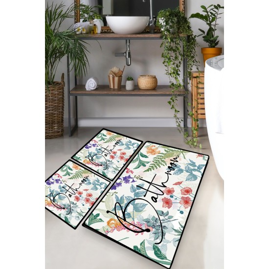 Bathmat Set (3 Pieces) Green In Flower Multicolor Lessentiel Bathmat Set (3 Pieces) Green In Flower Multicolor