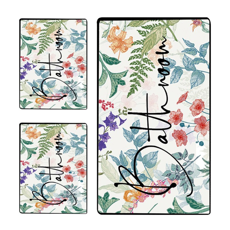 Lessentiel Bathmat Set (3 Pieces) Green In Flower Multicolor